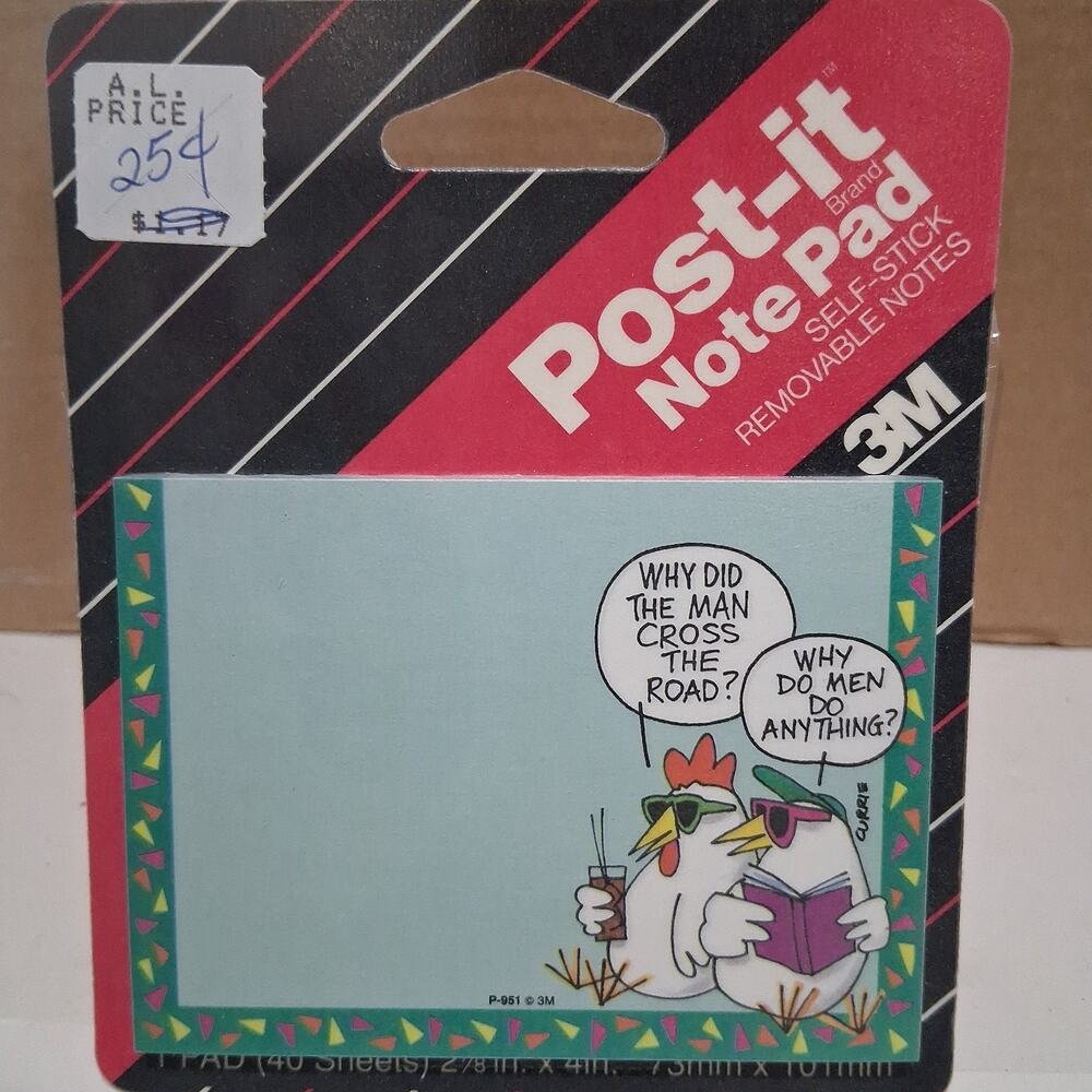 Vintage 1990’s Post-It Note "Why Did the Man Cross The Road?" Chickens Funny